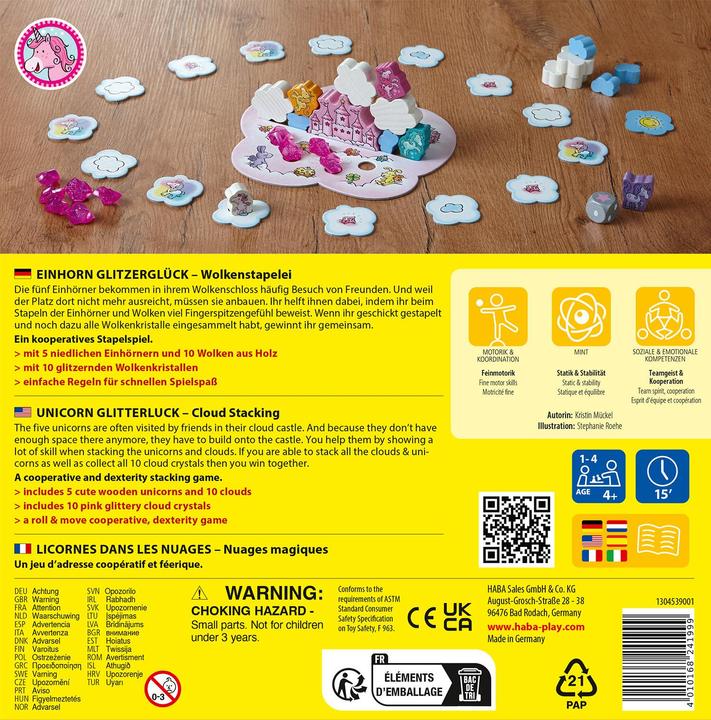 Nutritional values and ingredients Haba Unicorn Glitter Glow (German, Spanish, French, Dutch, Italian)