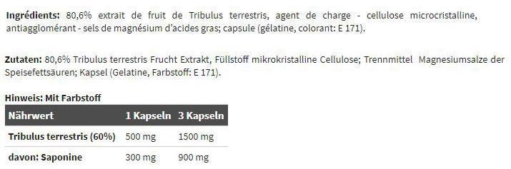 Valori nutrizionali e ingredienti Olimp Sport Nutrition Olimp Tribusterone 60 (120 Caps) (120 Pezzo/i, Pillole)
