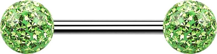Image du produit Star Piercing Barbell argent avec deux boules de cristal vert clair couche protectrice d'époxy (Acier chirurgical 316L, sans laiton)