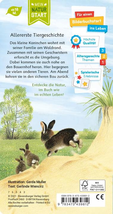 Produktbild Ravensburger Ich bin das kleine Kaninchen (Deutsch, Gerlinde Wiencirz, Gerda Muller, 2021)