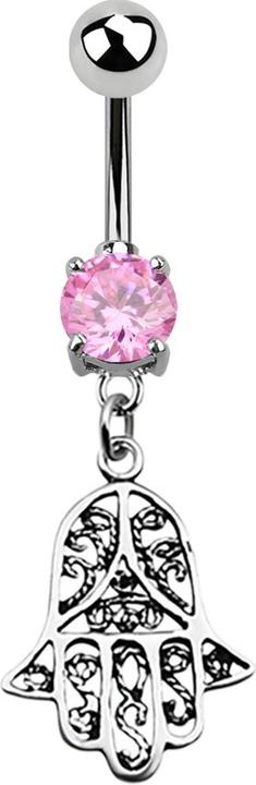 Immagine prodotto Star Piercing Banana in argento con ciondolo Hamsa rosa (senza ottone, Argento 925, Acciaio chirurgico 316L)