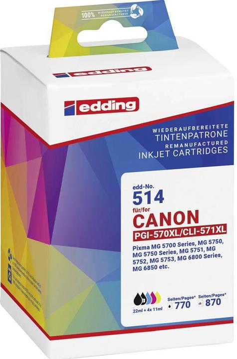 Actual product image Edding EDD-514 black, cyan, magenta, yellow cartridges compatible with Canon PGI-570XL/CLI-571XL (M, FC, C, Y)