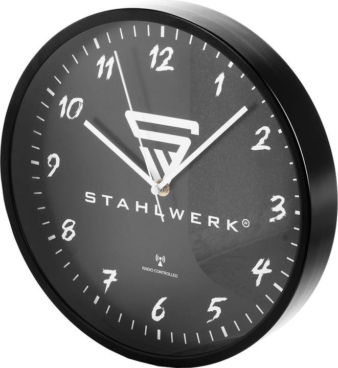 Immagine prodotto Stahlwerk Orologio da parete 30 cm nero da officina con cassa in alluminio Movimento RCC (30 cm)