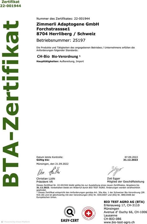 Valeurs nutritives et ingrédients Zimmerli Adaptogene Tisane d'aubépine (BIO) (100 g)