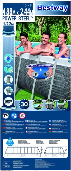 Produktbild Bestway Zwembad - Power Steel Rechthoek - 488 x 224 x 122 cm - Rotan - met Filterpomp 5.7 m3 (488 x 244 x 122 cm)