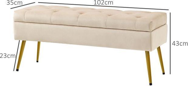 Immagine prodotto Swisshandel24 Sitzbank Polsterbank mit Stauraum Bettbank mit Samtoptik für Flur Metall Beige (35 cm)