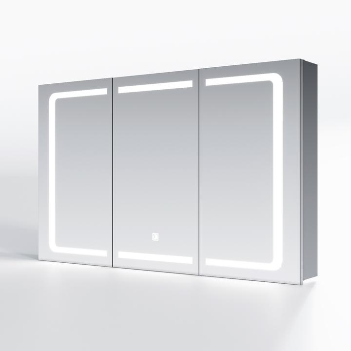 SONNI Spiegelschrank mit Licht, 105 x 65 cm, Edelstahl, mit Steckdosen und Touchschaltern, kabellose