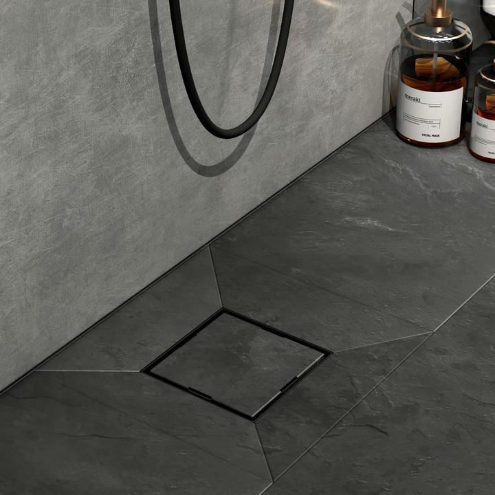 Image du produit Emke Caniveau De Douche Carré, Ensemble 2-En-1, Siphon Anti-Odeur Et Filtre à Cheveux, 1000cm, Noir (60 mm)