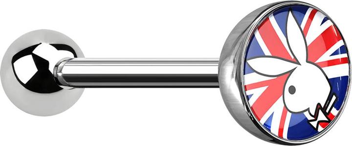 Produktbild Star Piercing Barbell silber mit Kugel und Kugel Playboy Bunny Grossbritannien (ohne Messing, Chirurgenstahl 316L)