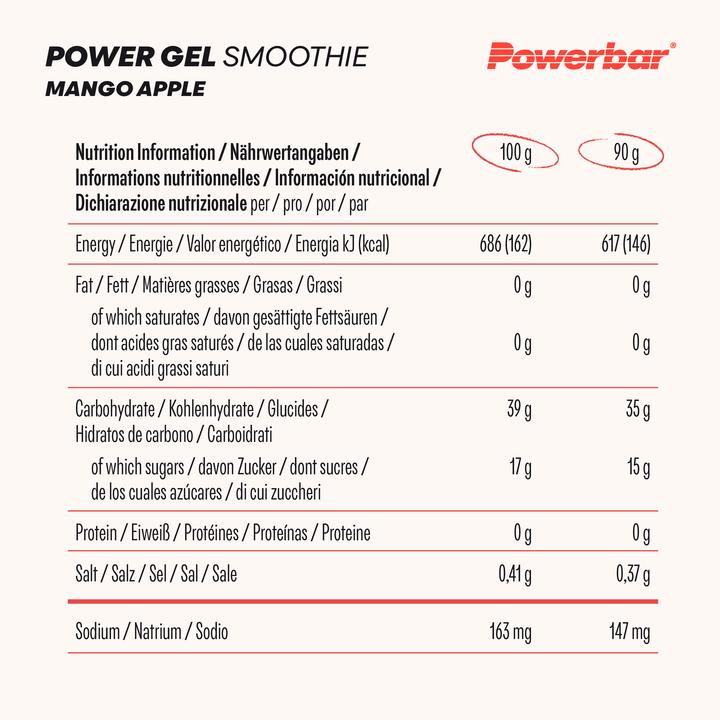 Nutritional values and ingredients Powerbar PowerGel Smoothie (Apple, 16 pcs., 1440 g)