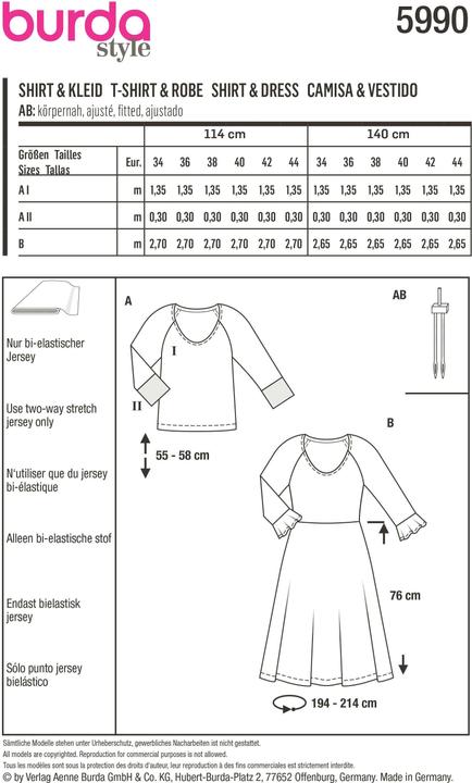 Produktbild Schnittmuster Shirt & Kleid – mit rundem Ausschnitt und Raglan-Ärmeln