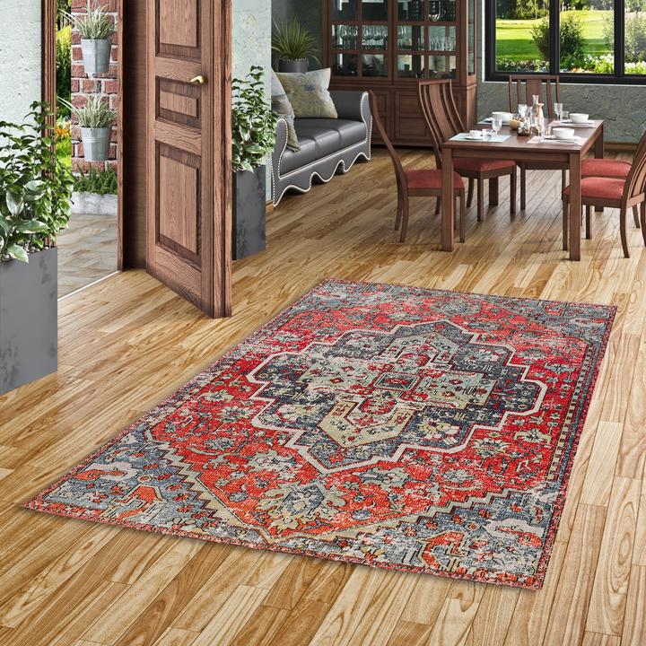 Produktbild Pergamon Kurzflor Designer Teppich Modern Vintage Orient Muster (80 x 150 cm)