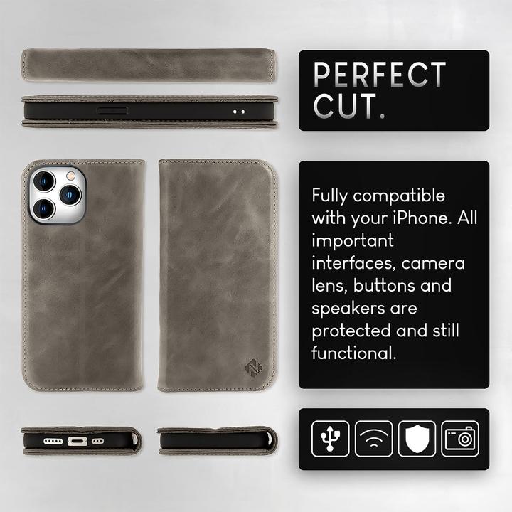 Productafbeelding Nalia Echt lederen flip-case hoes met magnetische sluiting (Apple iPhone 15 Pro Max)
