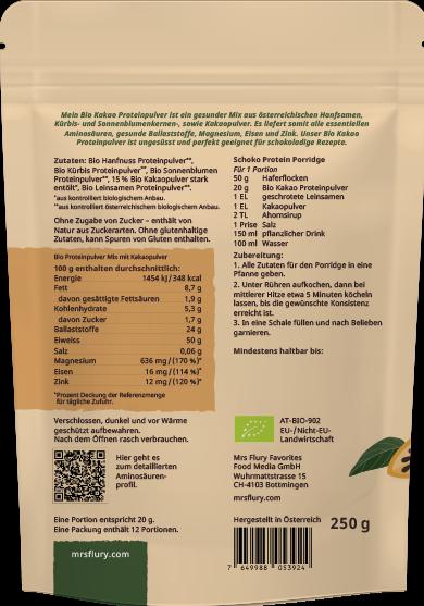 Nährwerte und Zutaten Mrs Flury Kakao Protein (Kakao, 1 Stk., 250 g)