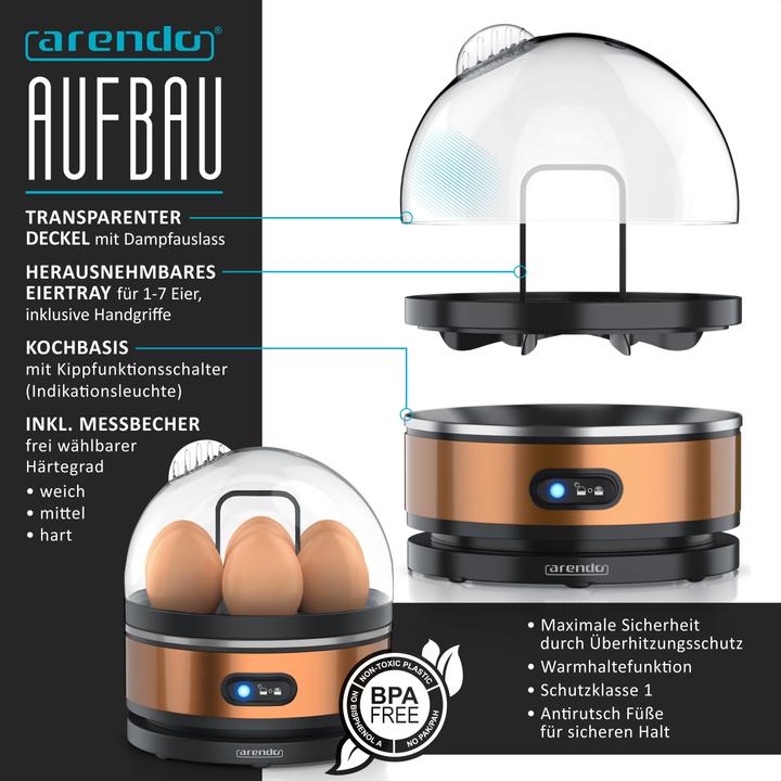 Image du produit Arendo Ensemble petit déjeuner, grille-pain 4 tranches avec dessus de pain et bain-marie pour 7 oeufs