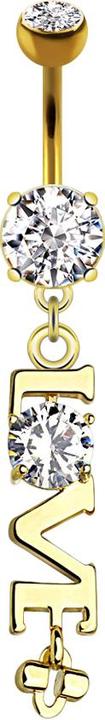 Produktbild Star Piercing Banane 14k vergoldet mit zwei Kugeln Kristall silber Anhänger Love (Chirurgenstahl 316L, Messing)
