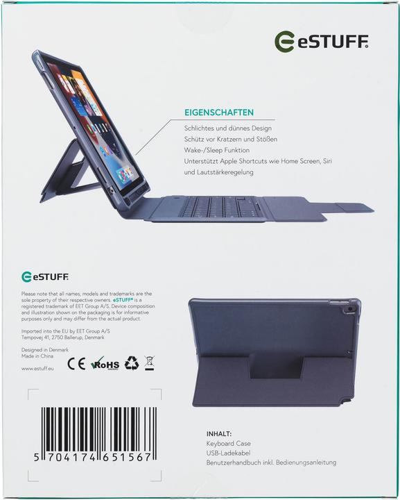 Image du produit eSTUFF Etui clavier folio iPad 10.2 DE Layout French QWERZ layout. Connexion Bluetooth 5.0. micro (DE, iPad 10.2)