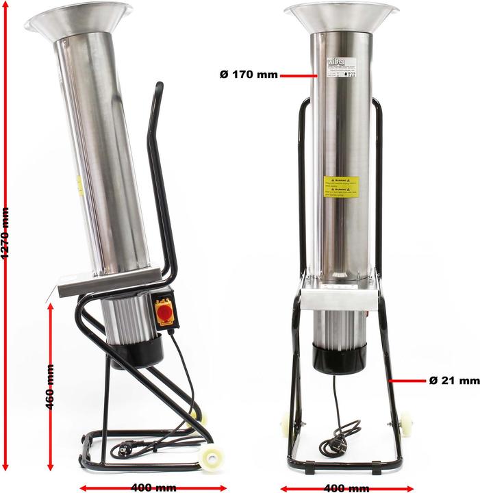 Immagine prodotto Wiltec Tritatutto 1100W 1,5HP 2800rpm 1000kg/h Tritatutto in acciaio inox per frutta Pome fruit (Spina UE)