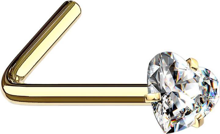 Actual product image Star Piercing Nasenstecker gewinkelt vergoldet Kristallherz silber gefasst (Surgical steel 316L)