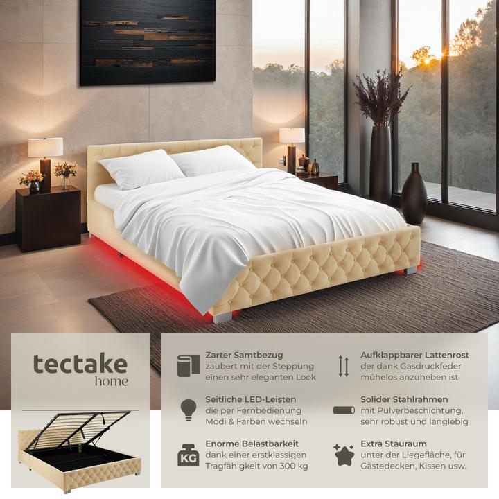 Produktbild tectake Polsterbett mit LED-Leisten & Stauraum (180 x 200 cm)