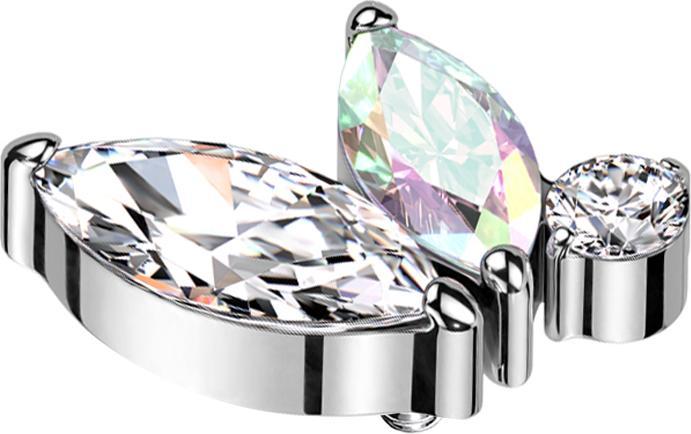 Actual product image Star Piercing Dermal Anchor silver two oval crystals silver and multicolour one round crystal silver (without brass, Titanium G23)