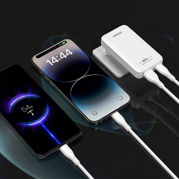 Actual product image Dudao GaN A65Q 65W USB-A / USB-C PD Ultra-Thin Wall Charger - White (65 W)