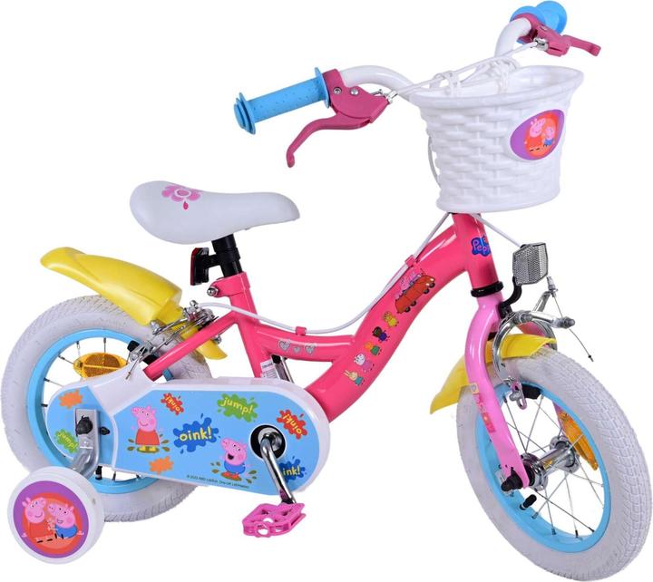 Peppa Pig Bicicletta per bambini rosa da 12 pollici con rotelle staccabili e due freni a mano - sicurezza u (12")