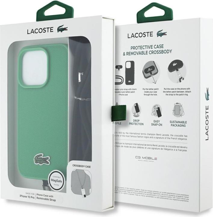 Actual product image Lacoste Etui Iconic Petit Pique Crossbody Cord MagSafe do iPhone 15 Pro zielony