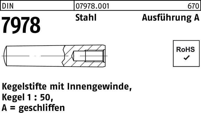 Produktbild Kegelstift DIN 7978/ISO 8736 m.Innengewinde A 6 x 40 Stahl Kegel 1:50 DIN 7978