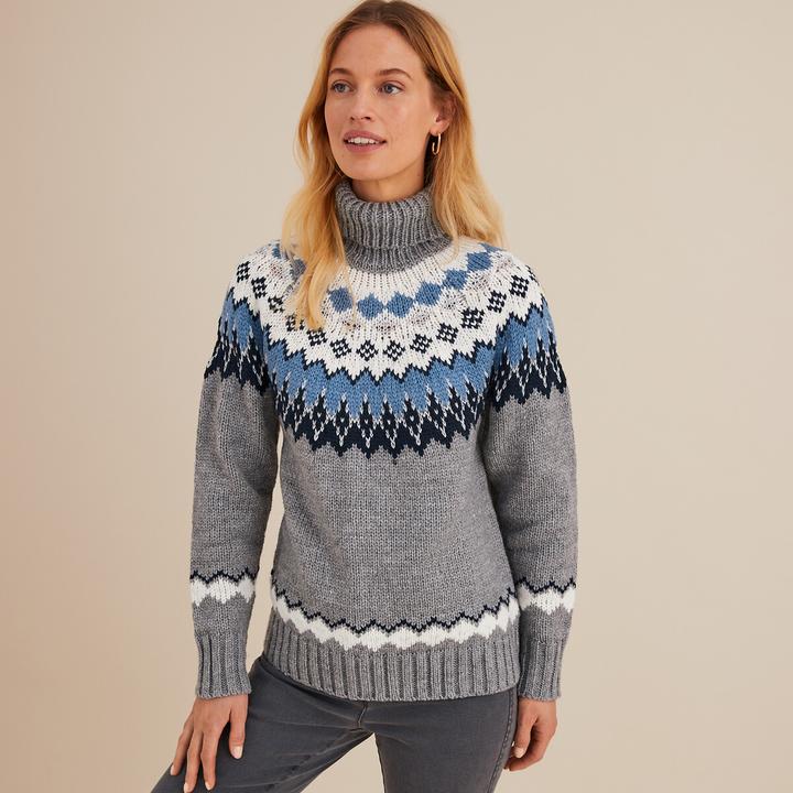 Anne Weyburn Grobstrickpullover mit Jacquardmuster und Rollkragen