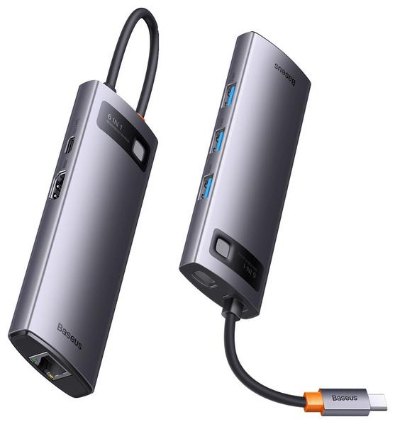Actual product image Baseus Metal Gleam Series 9-in-1 Multifunctional Type-C HUB Docking Station Gray Type-C to HDMI*2+USB3.0*2 (USB-C, 9 Ports)