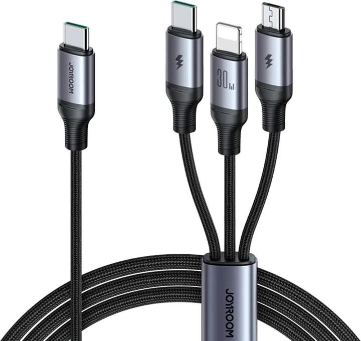 Image du produit Joyroom Cable Speedy USB SA21-1T3, 3 in 1/ 30W/Cable 1.2m (black) (1.20 m)