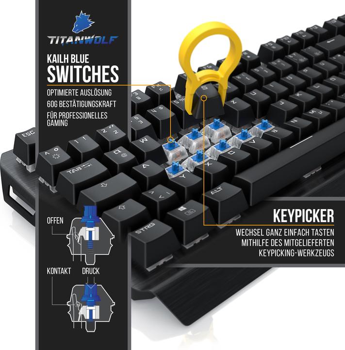 Produktbild Titanwolf Tastatur, Maus- und Mauspad Spar Set, Mechanisches Keyboard, Mouse & Mausmatte Gaming Bundle (DE, Kabelgebunden)