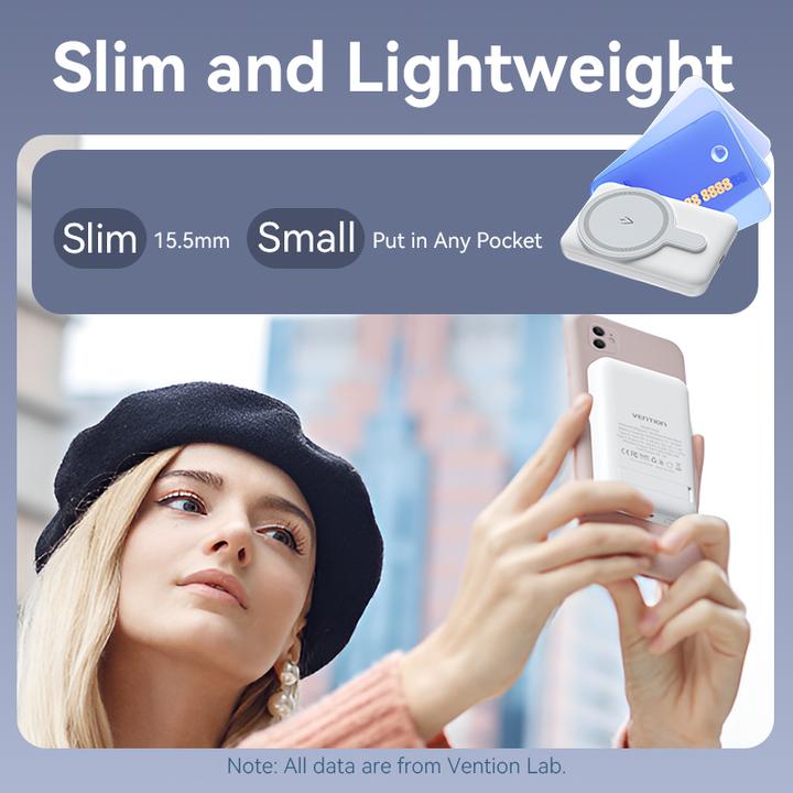 Immagine prodotto Vention 5000mAh Magnetic Wireless Power Bank (USB-C + USB-C + Wireless) 20W Pink Light Indicator Display Typ (5000 mAh, 20 W, 18.50 Wh)
