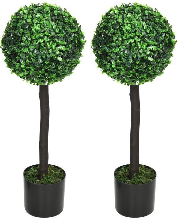 Produktbild Swisshandel24 Künstliche Pflanzen, 2er-Set UV-beständige Zimmerpflanze, 60 cm Buchsbaum, Kunstpflanze mit Blumento (60 cm)