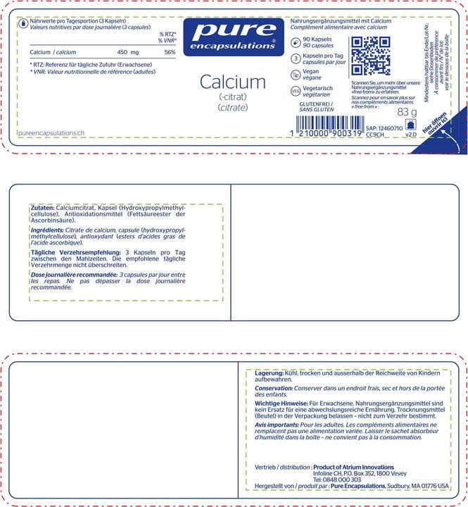 Valori nutrizionali e ingredienti Pure encapsulations Calcium Kapsel (90 Pezzo/i, Pillole, 110 g)