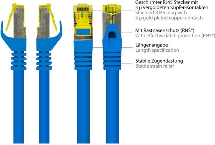 Image du produit Good Connections Câble patch RJ45 avec câble brut Cat.7 et protection de nez de verrouillage (RNS®), S/FTP, PiMF (S/FTP, CAT7, 20 m)