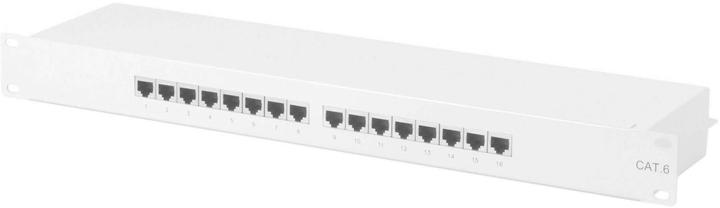 Actual product image equip 19" patch panel: 16 port, 1U, grey
