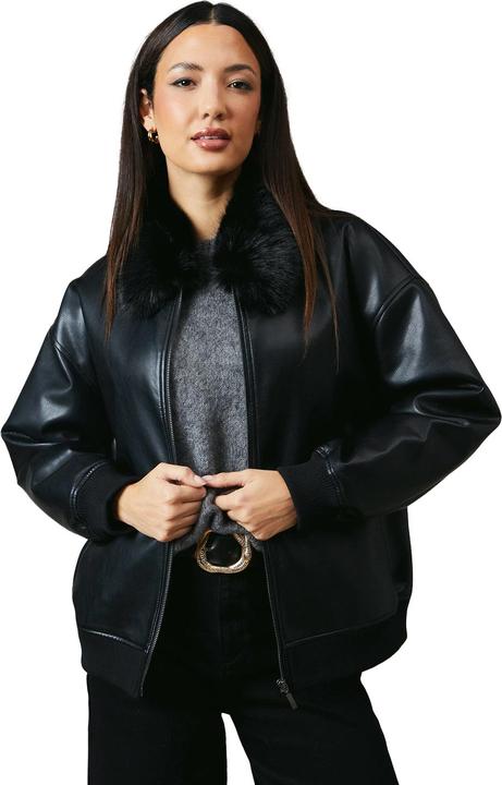 Actual product image Principles Womens/Ladies Leather Faux Fur Collar Bomber Jacket (42 D)