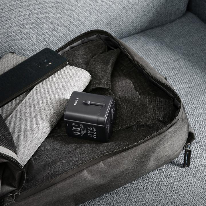 Actual product image Aukey PA-TA01 White Universal Travel Adapter with 1xUSB-C and 2x