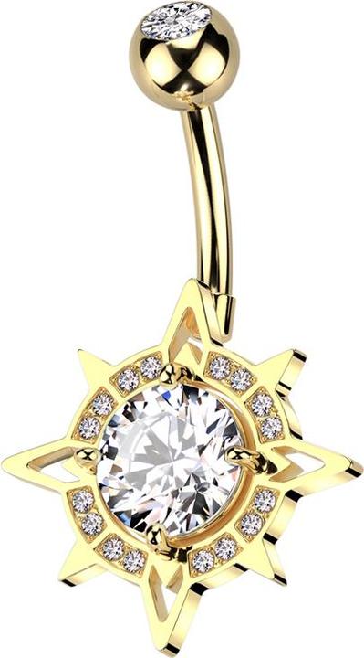 Actual product image Star Piercing Banane vergoldet mit Kugel vergoldet Kristall silber und Kompass Kristalle silber (Surgical steel 316L, Brass)
