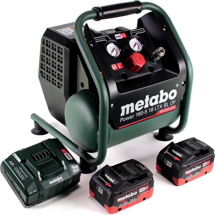 Produktbild Metabo Power 160-5 18 LTX BL OF Akku Kompressor 18 V 8,0 bar Brushless + 2x LiHD Akkupack 8,0 Ah + (5 l)