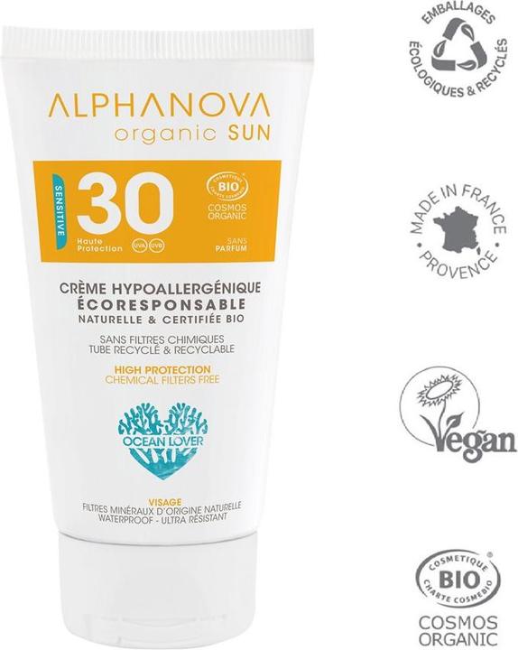 Immagine prodotto Alphanova SUN Cream Organic Hypoallergenic SPF30+ Crema senza profumo (Crema solare viso, SPF 30, 50 ml, 500 g)