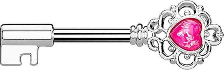Immagine prodotto Star Piercing Barbell Barbell silber Vintage Schlüssel mit Herzopal pink (Ottone, Acciaio chirurgico 316L)