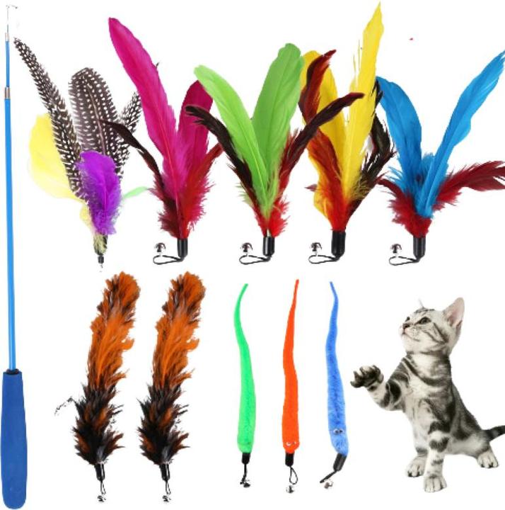 Immagine prodotto Hermex Katzenangel mit Federanhänger Katzenspielzeug Plüschwedel Katzenstab (Catmint giocattolo)