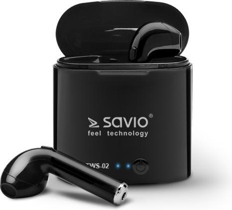 Produktbild Savio TWS-02 Kabellose Bluetooth-Kopfhörer Schwarz (keine Geräuschunterdrückung, 100 h, Kabellos)