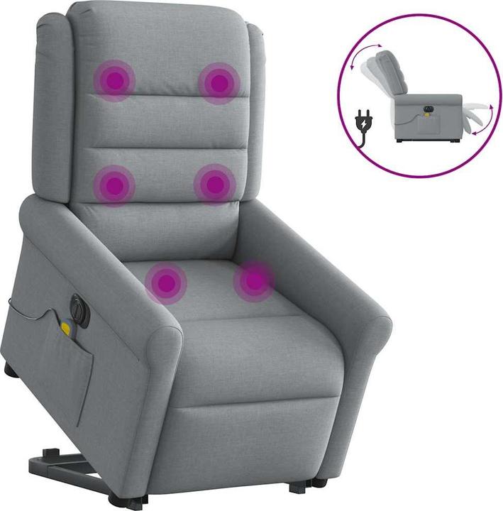 Produktbild VidaXL Elektrischer Massagesessel mit Aufstehhilfe Hellgrau Stoff