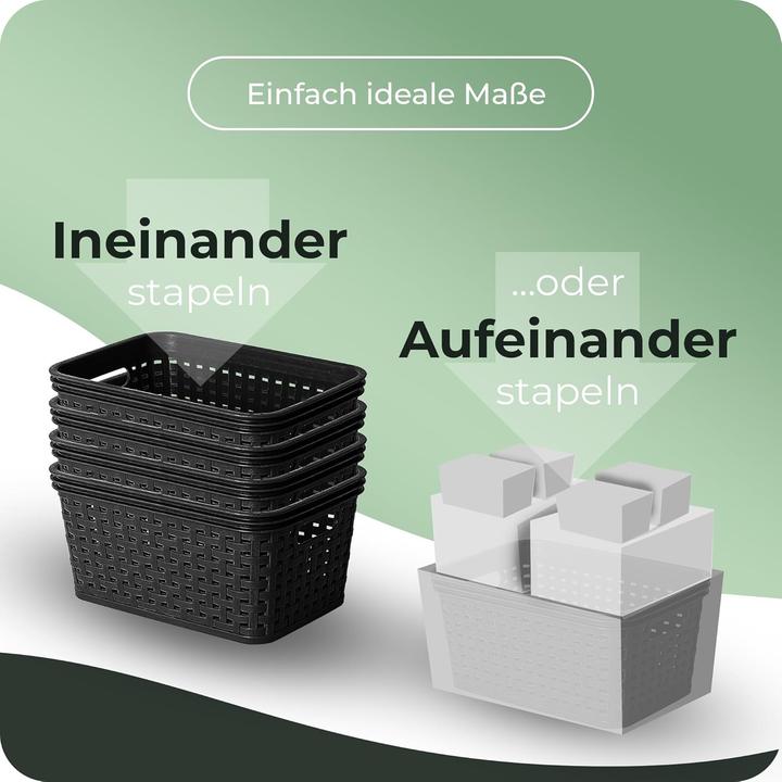 Actual product image Novaliv 4 Stück Elegante Aufbewahrungskörbe in Rattan-Optik | Schwarz Kunststoff 1L? für Büro und Z (20 x 14 x 6 cm, 1 l)