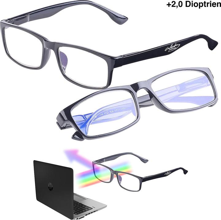 Produktbild Infactory 2er Pack Bildschirm-Brille mit Blaulicht-Filter, +2,0 Dioptrien (+2)