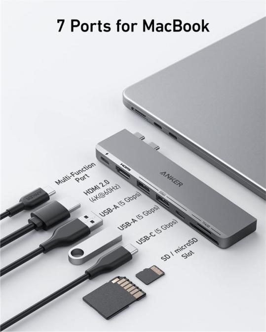 Immagine prodotto Anker 547 USB-C Hub (7-in-2, for MacBook (USB-C, 7 Porti)